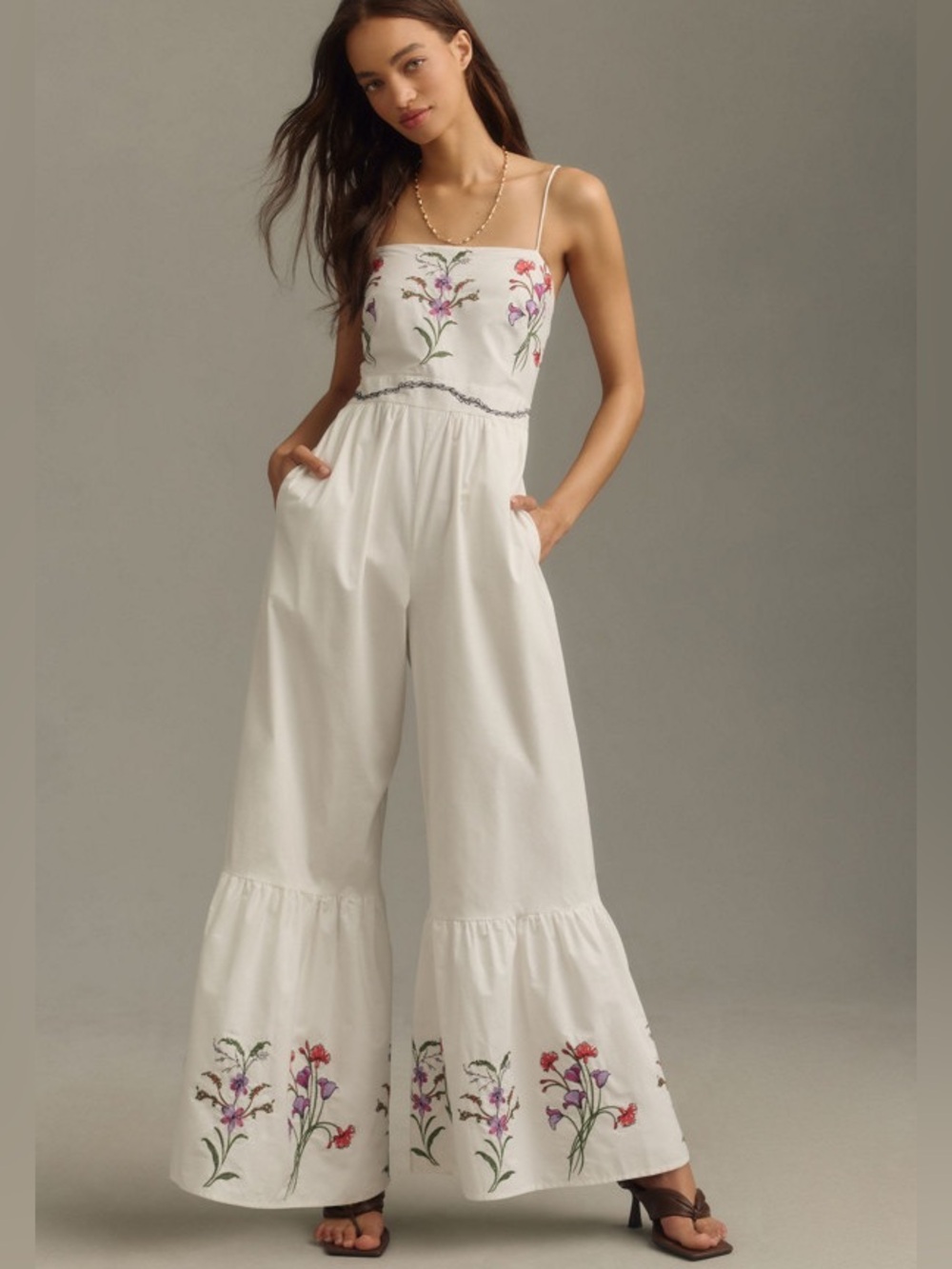 Hutch Floral Embroidered Tiered Jumpsuit with Pockets